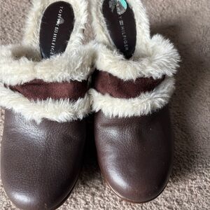 Tommy Hilfiger Chocolate Brown Fur Clogs
